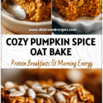 Golden baked oatmeal with pumpkin spice served in a dish for a cozy Fall Healthy Food Recipes look